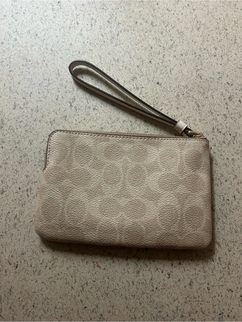 Coach Signature Canvas Stripe Wristlet in Beige and White